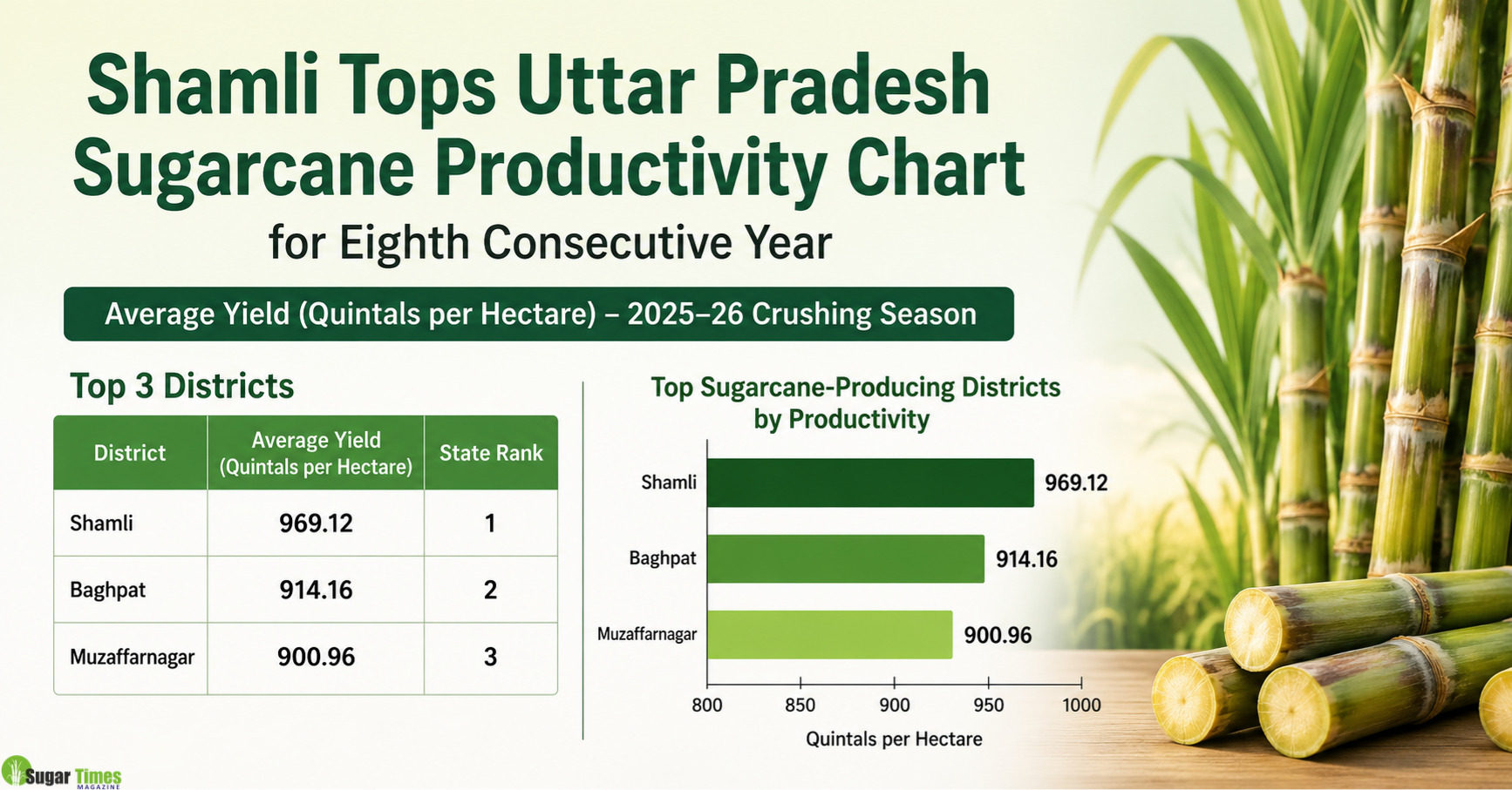 Shamli Tops Uttar Pradesh Sugarcane Productivity Chart for Eighth Consecutive Year