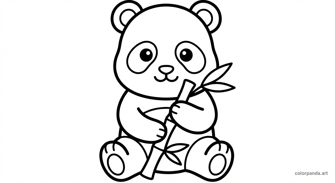 Cute Baby Panda Eating Bamboo Coloring Page