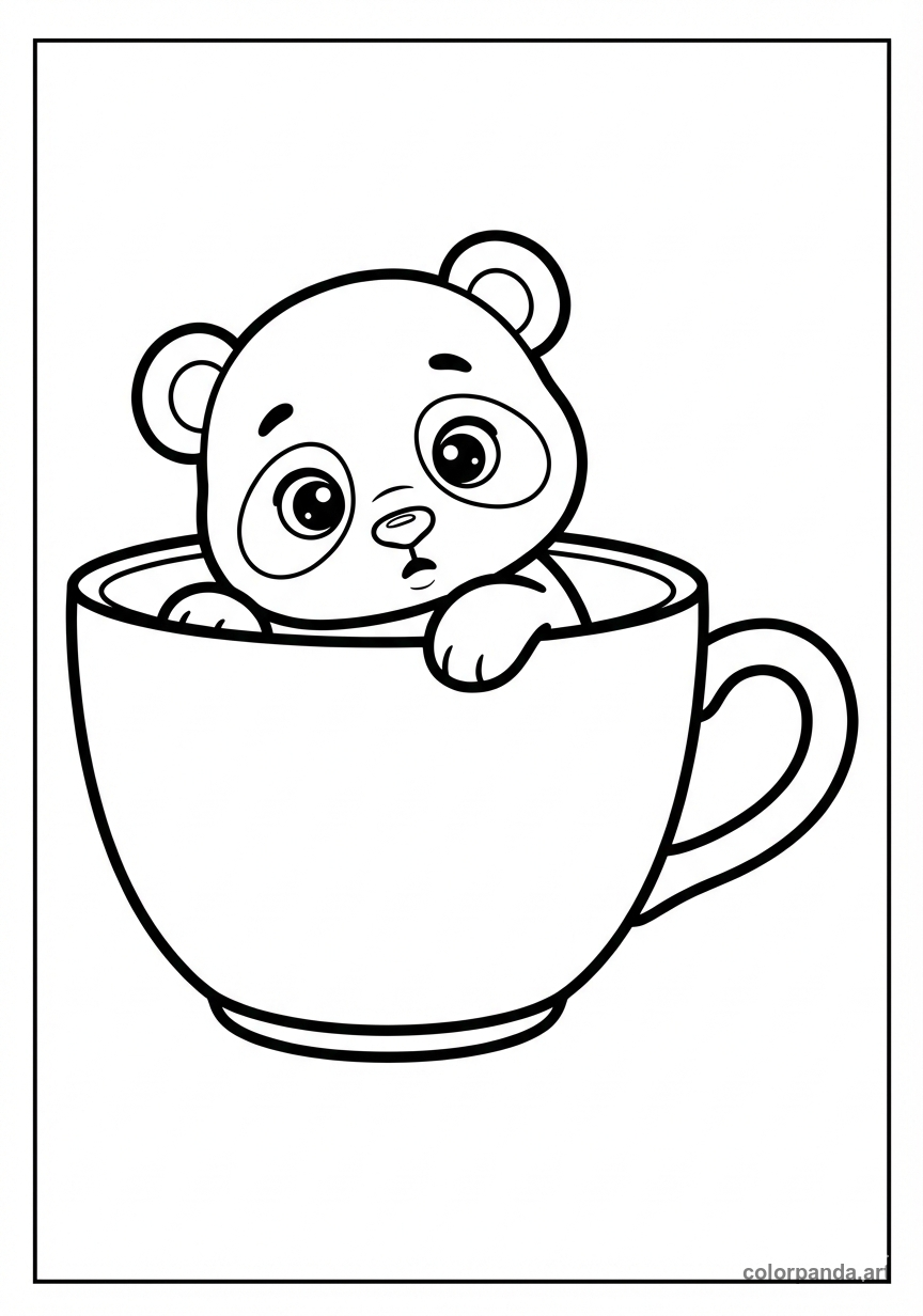 Cute Baby Panda in Teacup Coloring Page