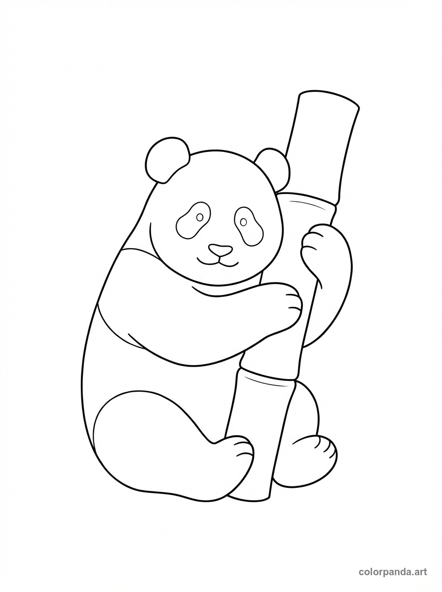 Cute Panda Hugging Bamboo Coloring Page