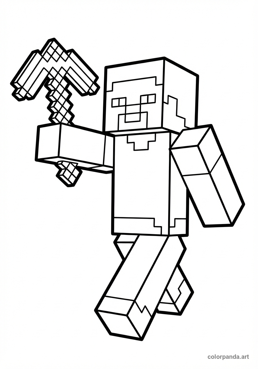 Minecraft Steve: Heroic Pickaxe Coloring Page