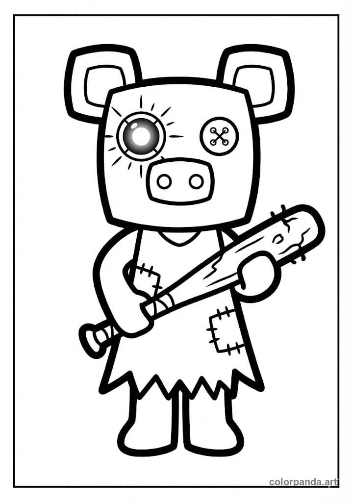 Roblox Piggy Coloring Page - Scary Character with Baseball Bat Printable