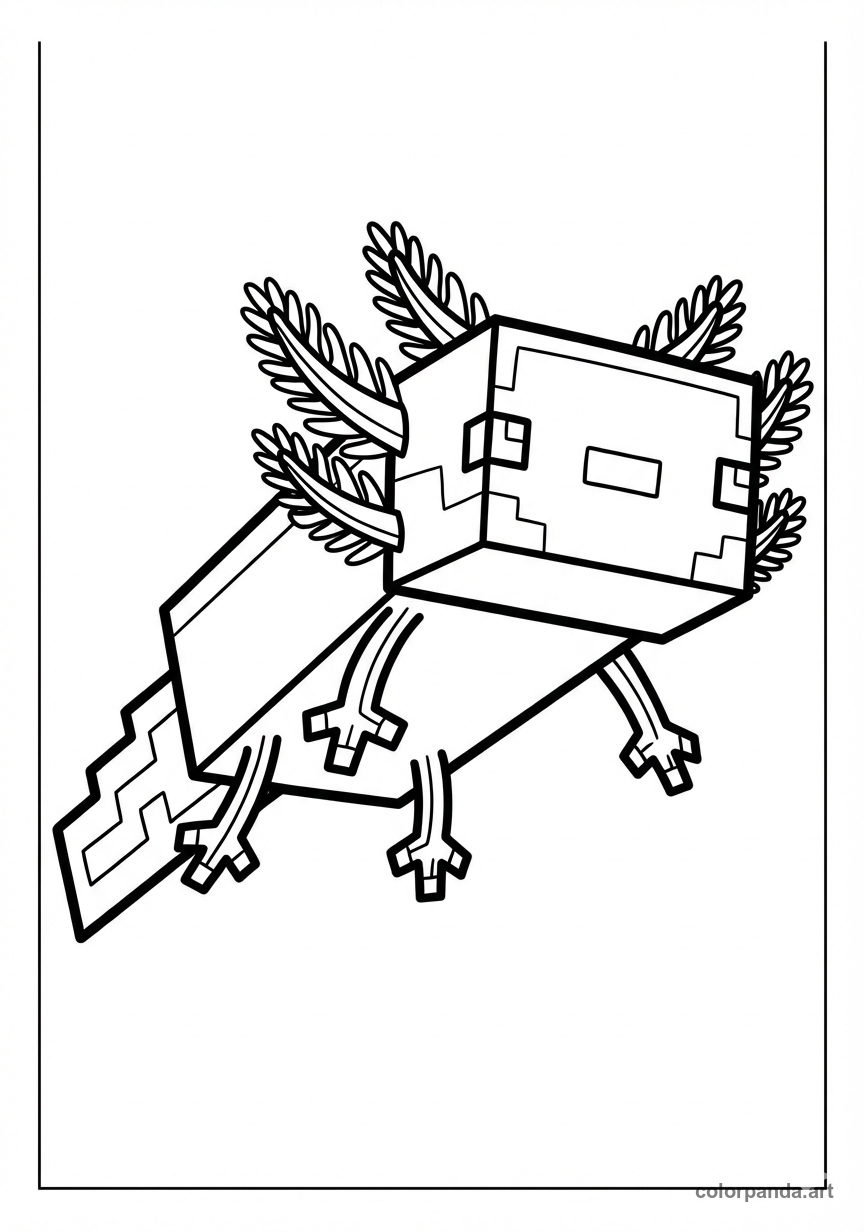 Minecraft Axolotl Swimming Coloring Page