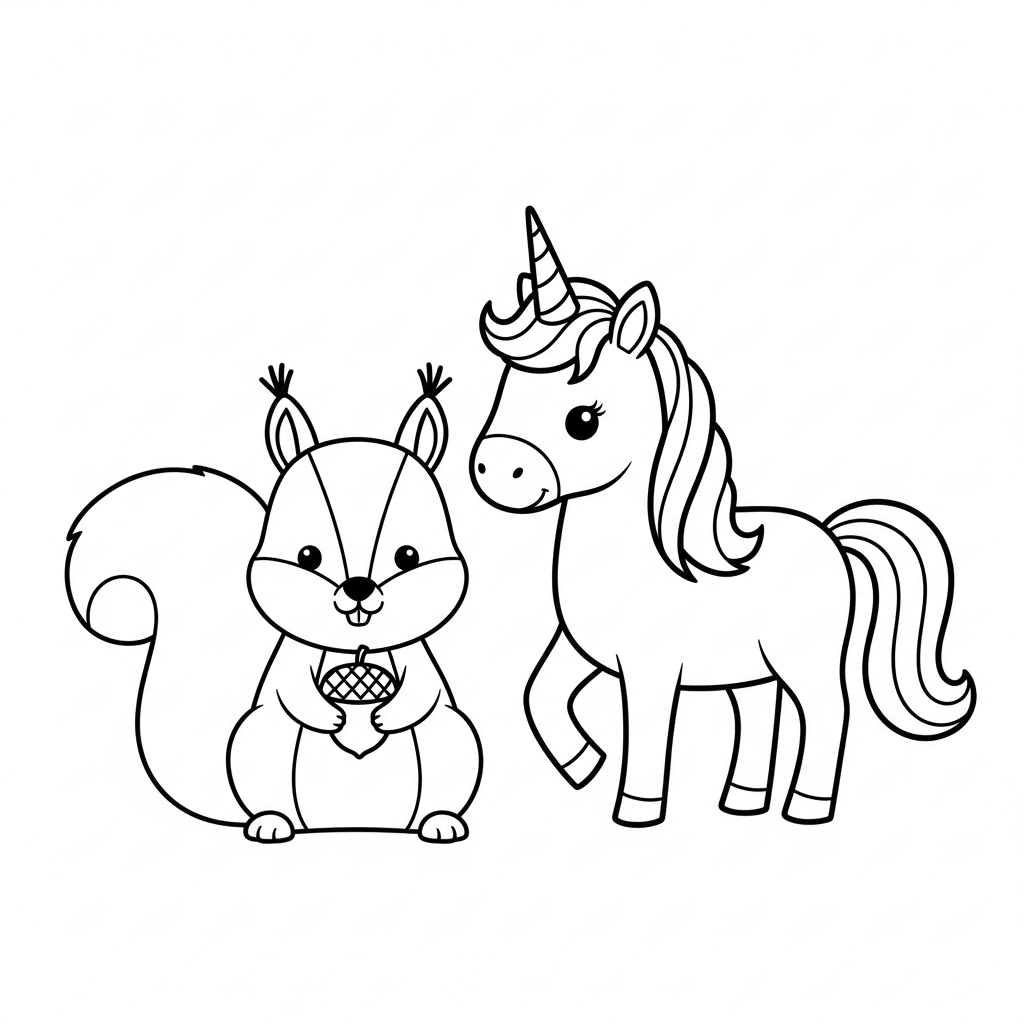 A cute squirrel and a cute unicorn
