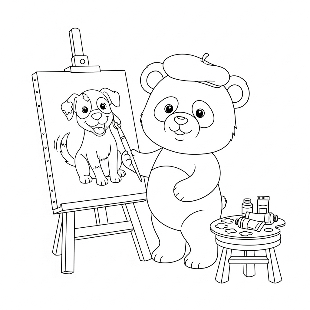 A panda about to paint a dog