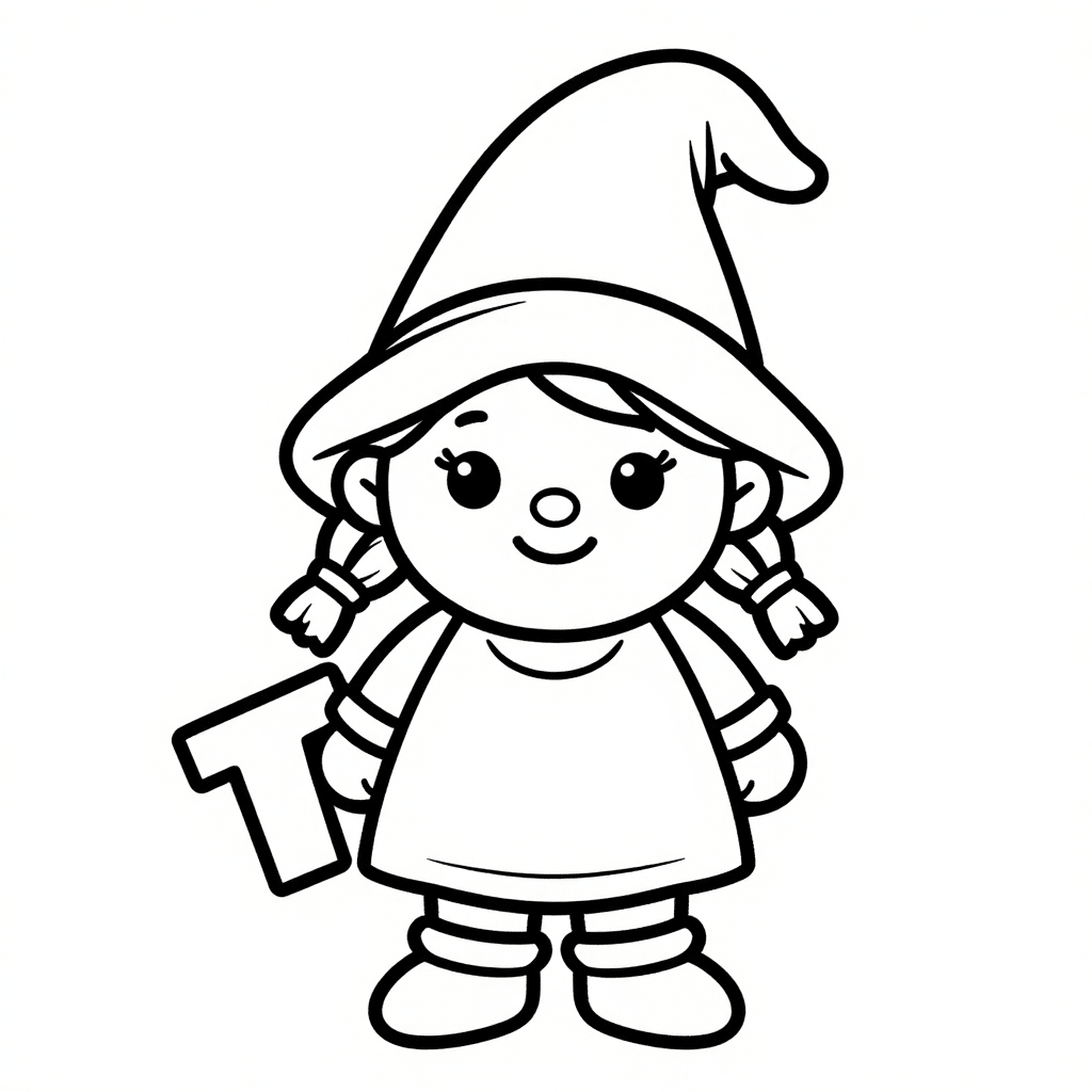 Página para Colorear Niña Gnomo