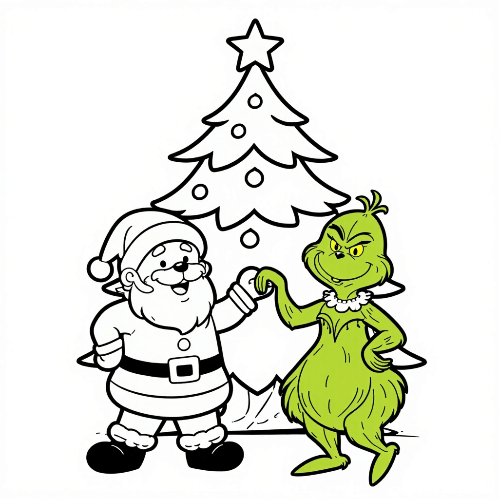 Grinch & Jultomten Dance Fun Coloring Page