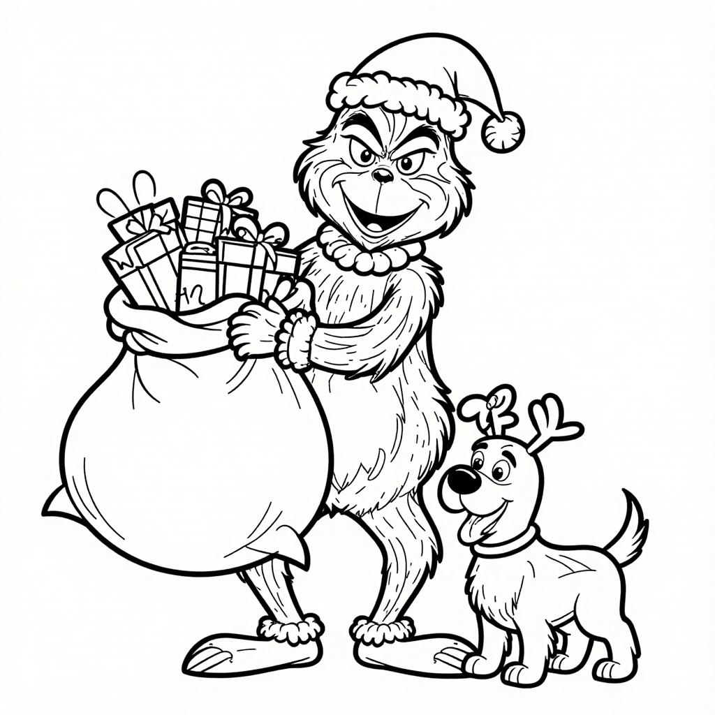 Grinch Steals Christmas Fun Coloring Page