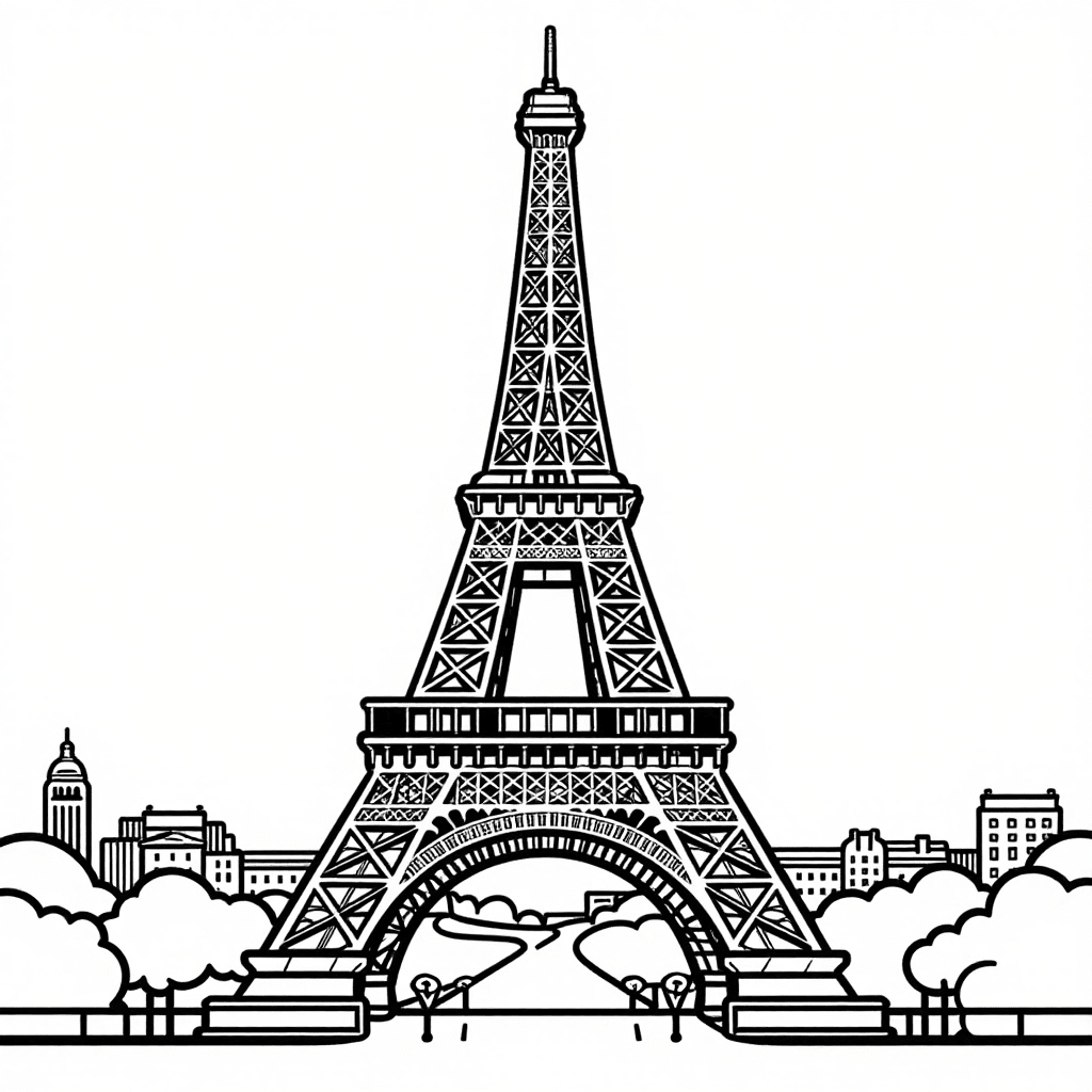 Grand Eiffel Tower & Parisian Park Coloring Fun