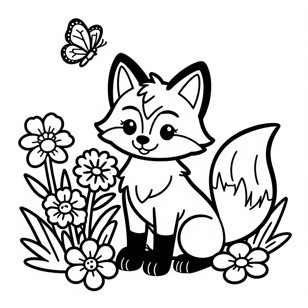 Vänlig Räv Bland Blommor Målarbild