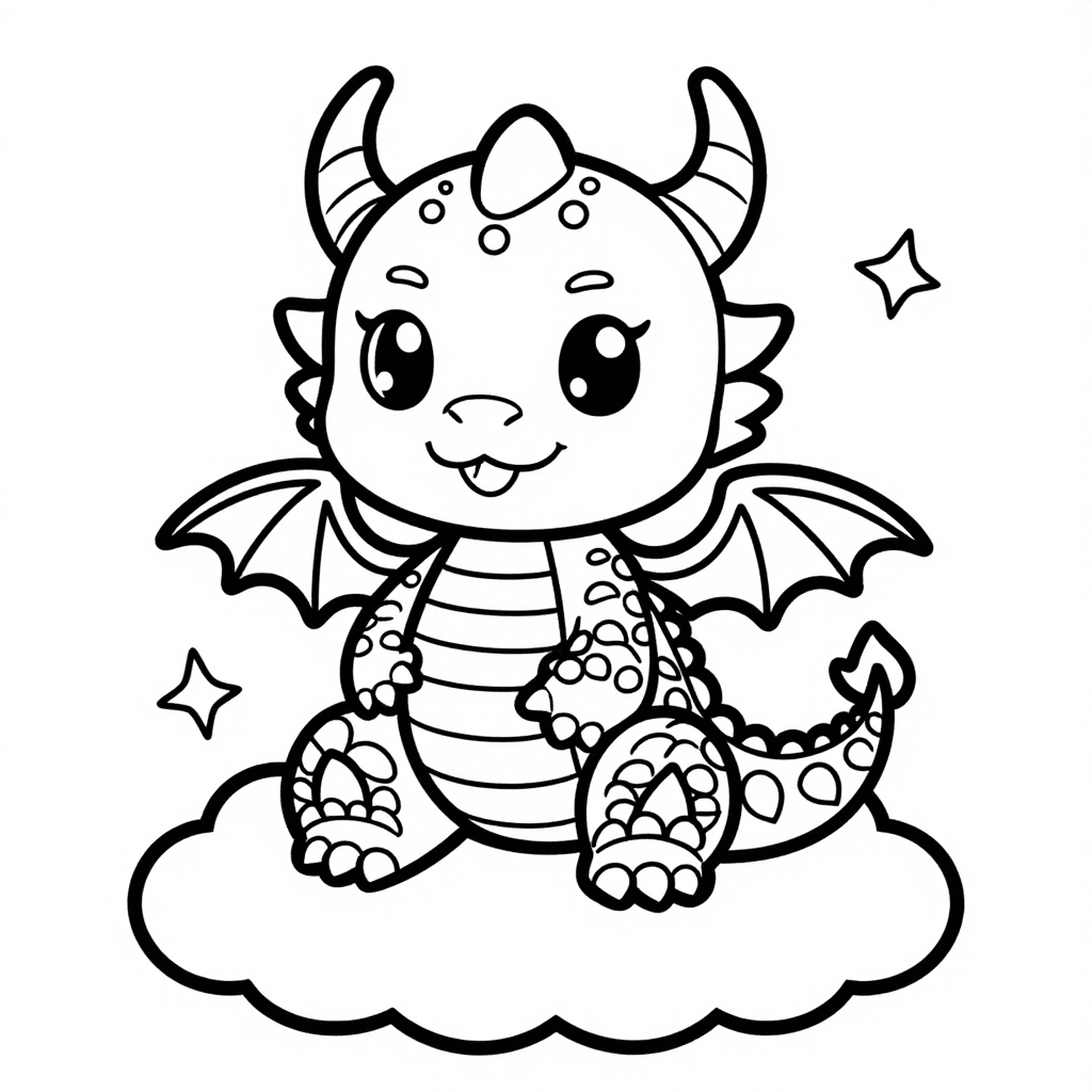 Bebé Dragón Sonriente en Nube de Estrellas