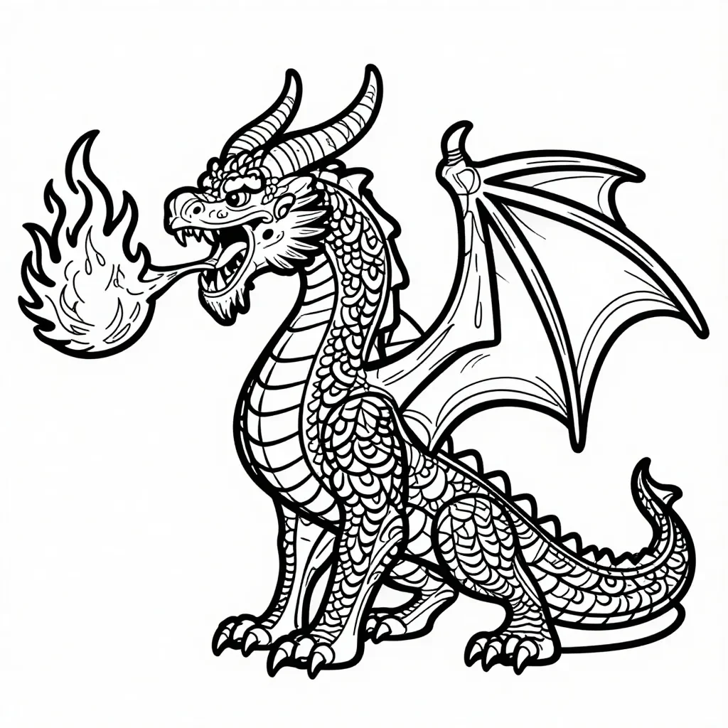 Dragón Majestuoso Escupiendo Fuego Colorear