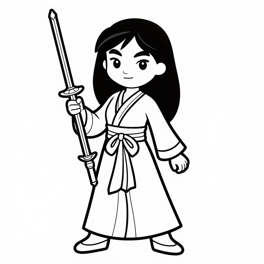 Mulan Guerrière Déterminée à Colorier