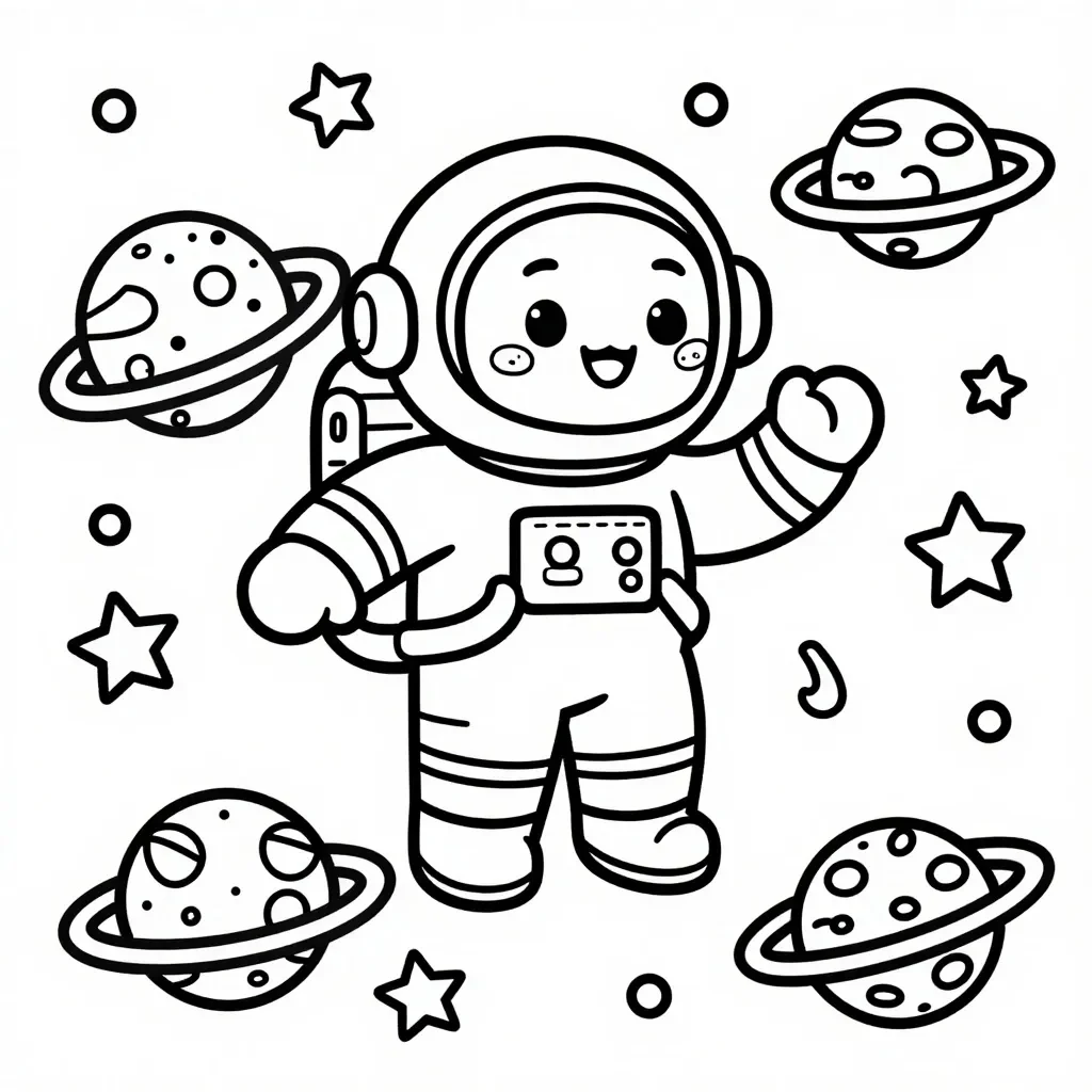 Happy Astronaut Space Adventure Coloring Page