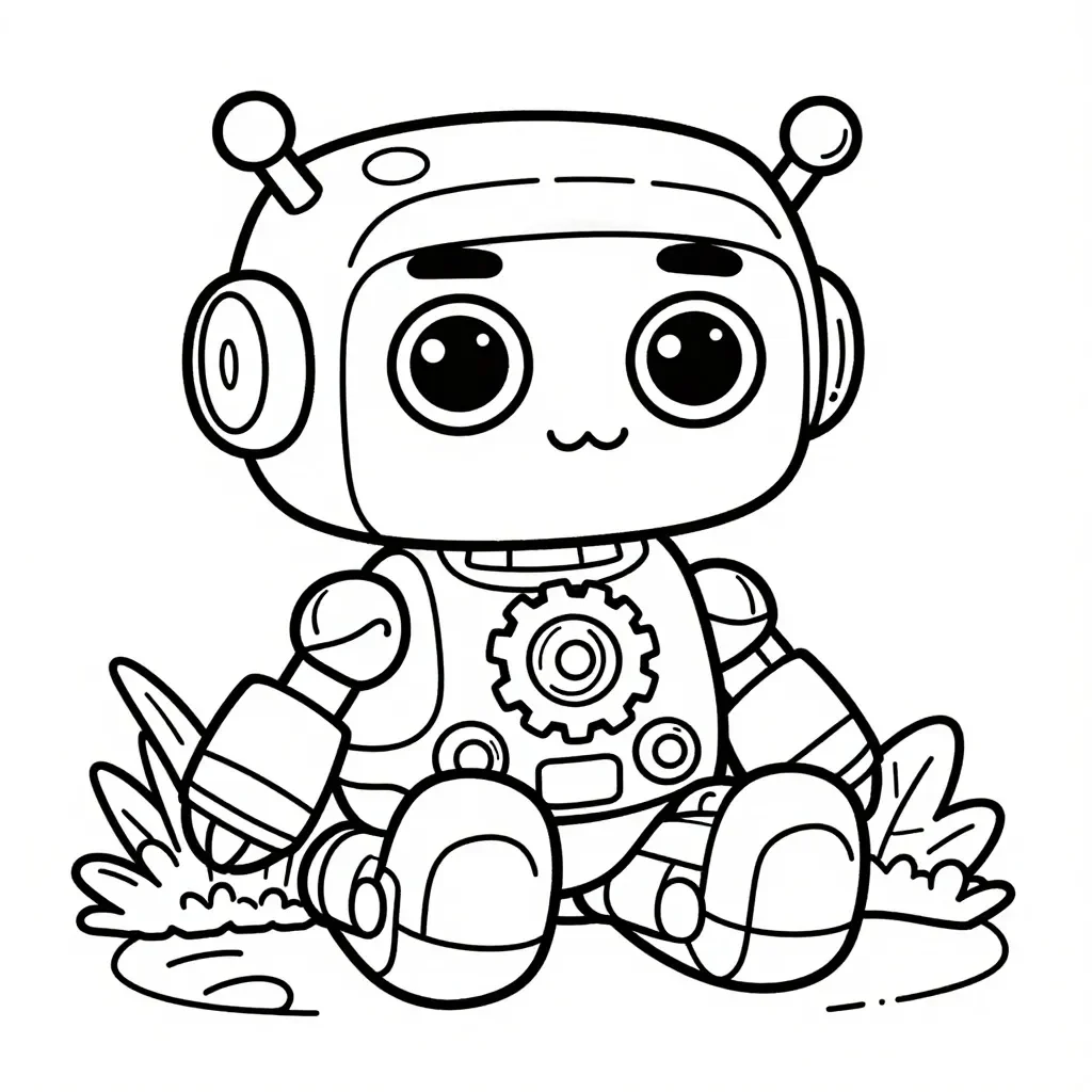 Vänlig Robot i Trädgården Målarbok
