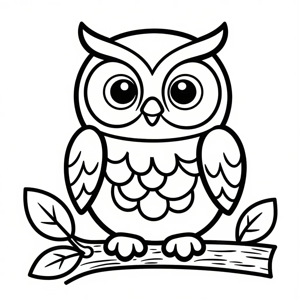 Fröhliche Dicke Eule auf Ast Malvorlage