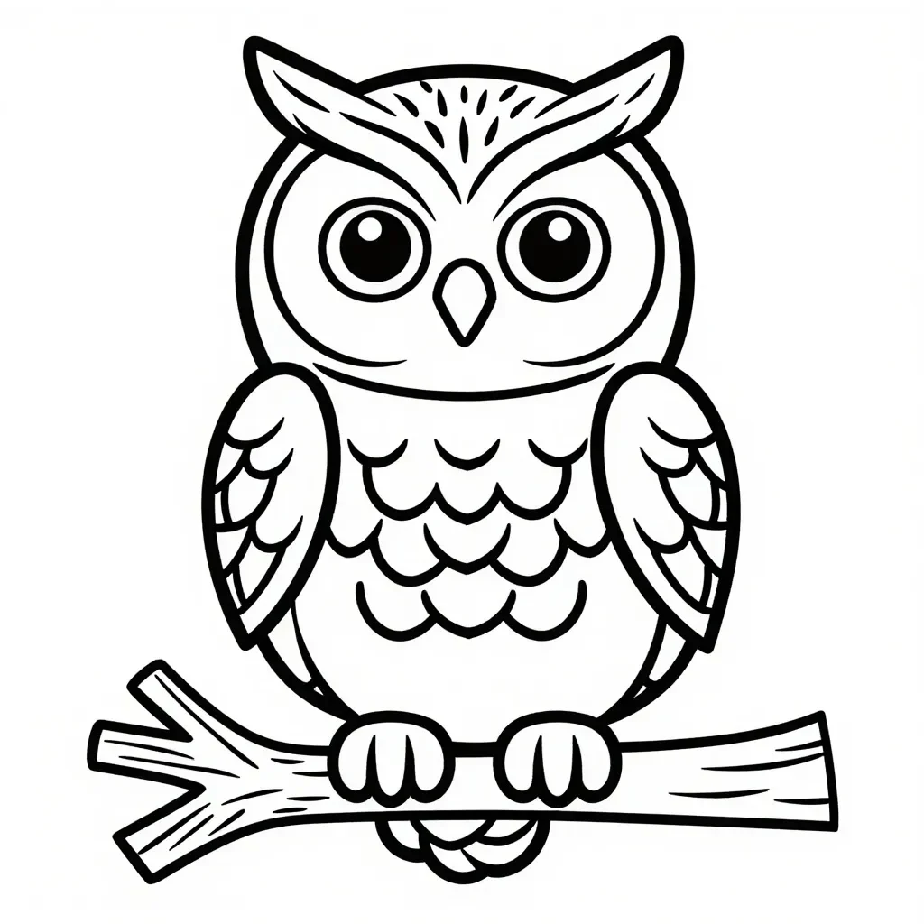 Friendly Wise Owl on Branch Coloring Page
