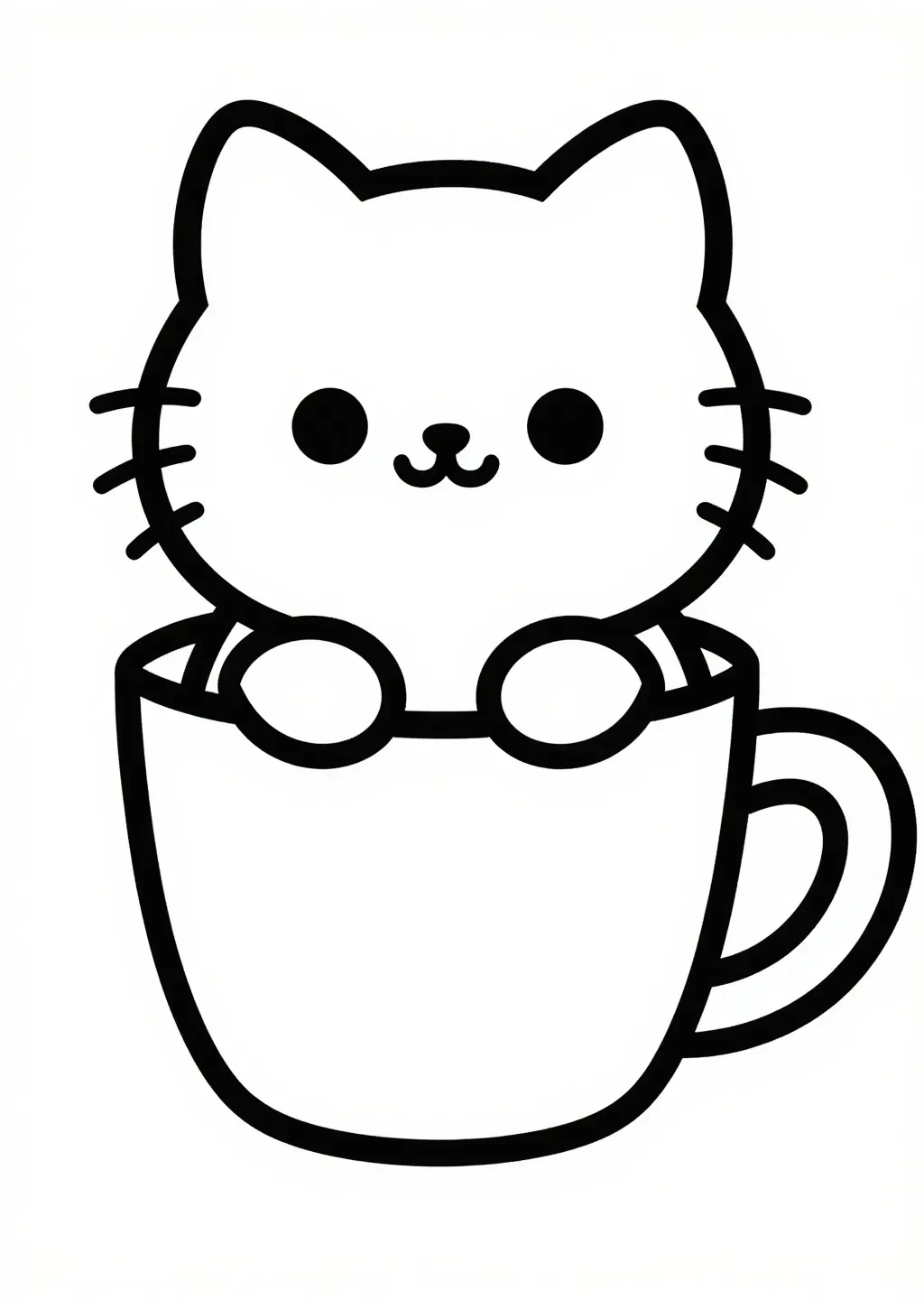 Kawaii Kaffekatt Målarbild med Tjocka Linjer