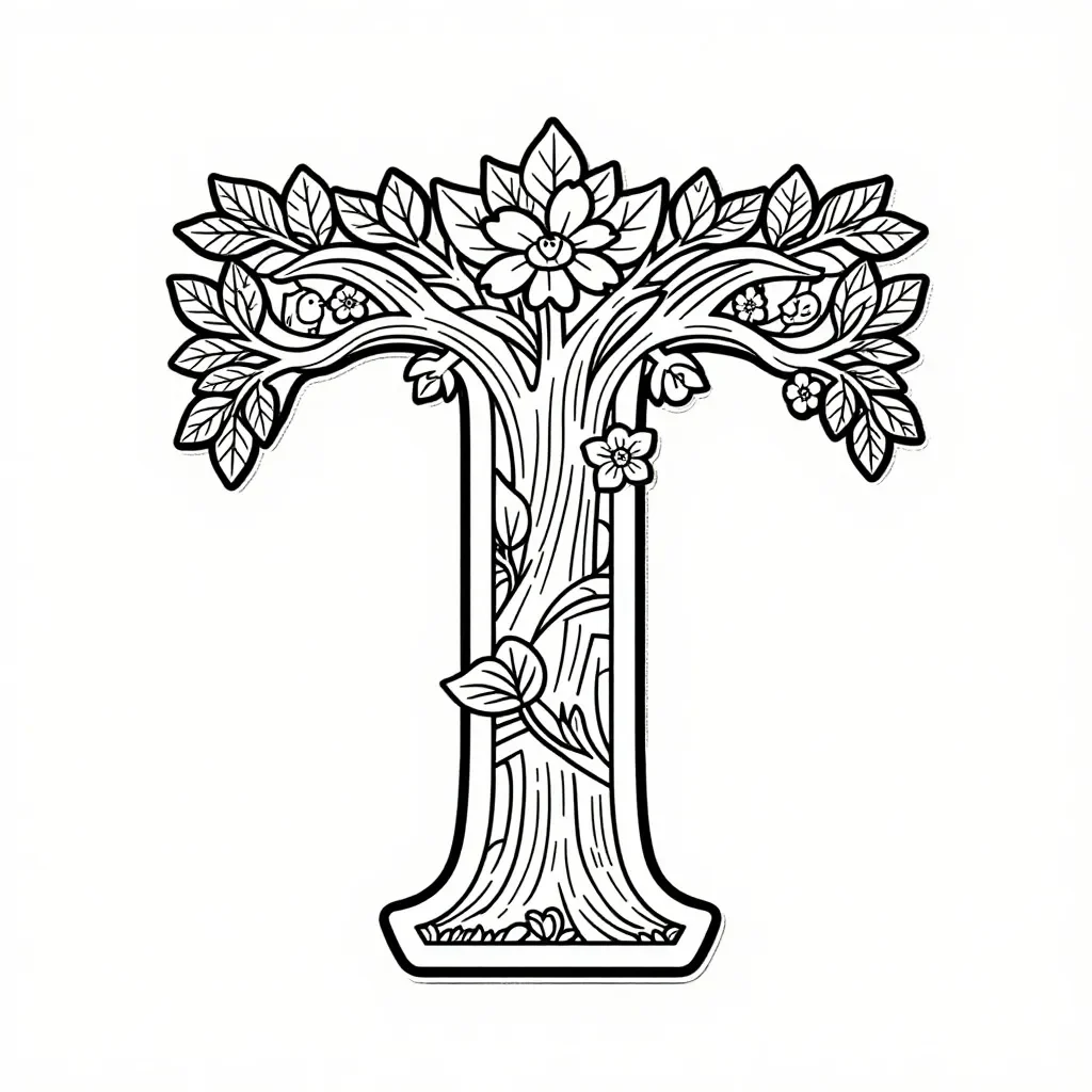 Natur-T: Baum-Buchstabe zum Ausmalen