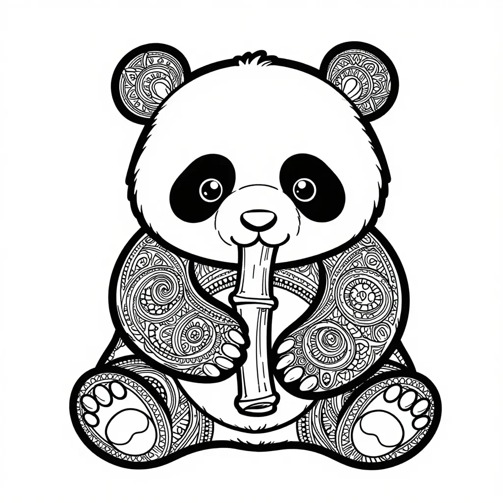 Lugn Baby Panda Bambu Fika Målarbild