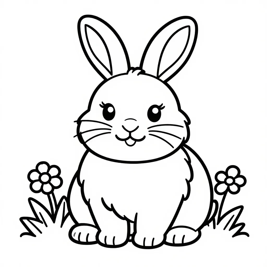 Conejo Amigable & Flores Silvestres Colorear