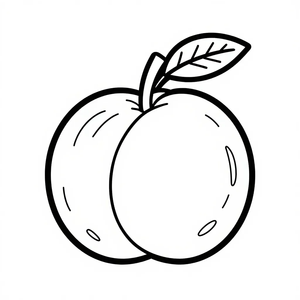 Juicy Peach with Leaves Coloring Page