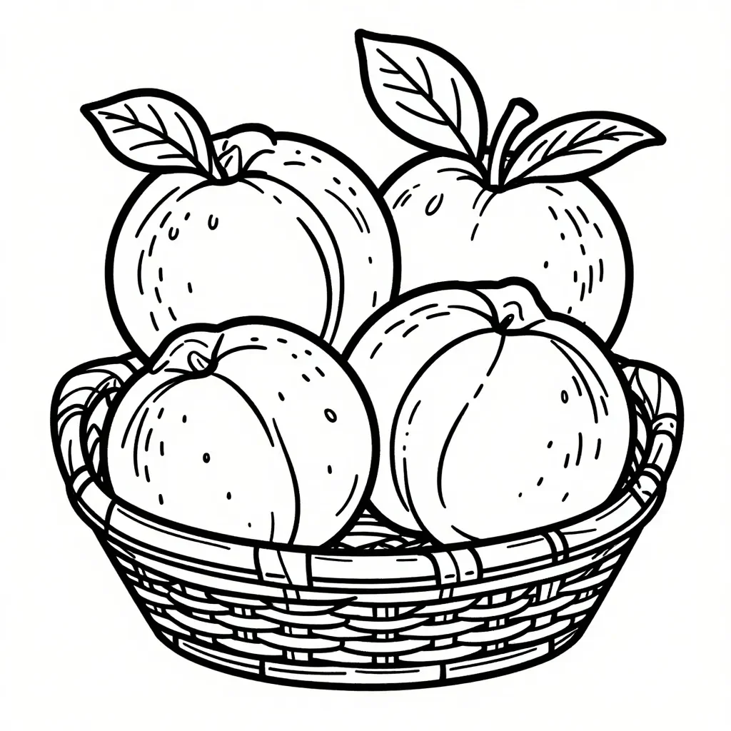 Duraznos Maduros en Rama y Canasta Colorear