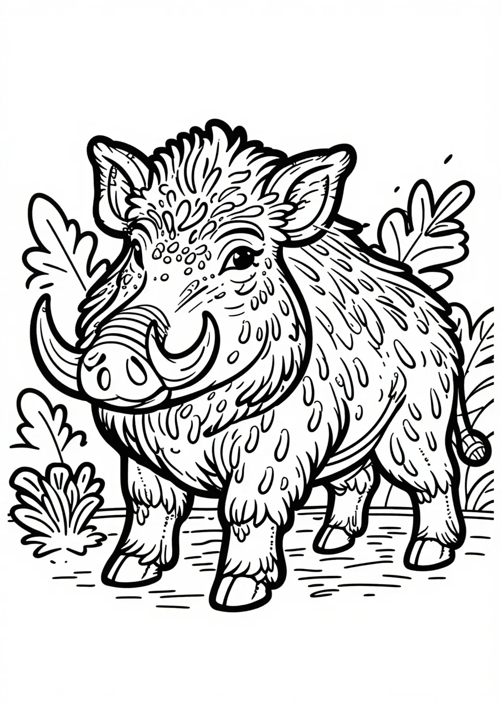 Sturdy Wild Hog in Forest Coloring Page
