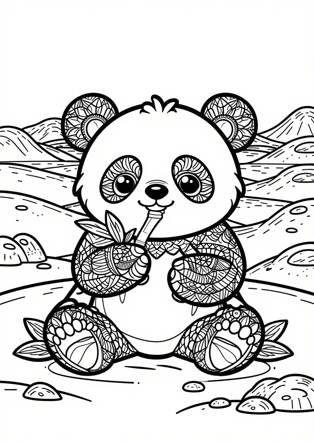 Glad Panda Bambu-Fest på Mars Målarbok