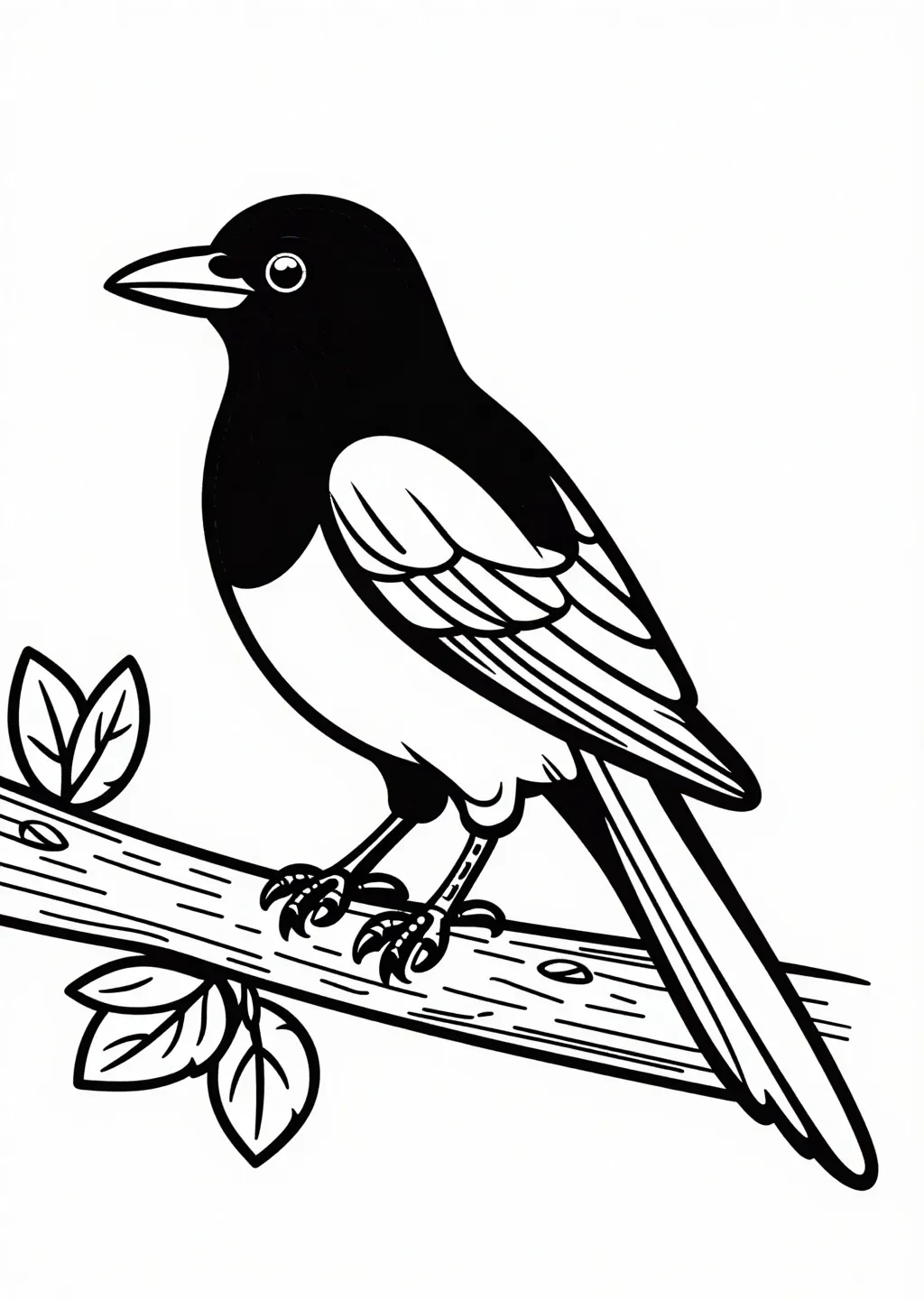 Serene Magpie Perched: Detailed Bird Coloring Page