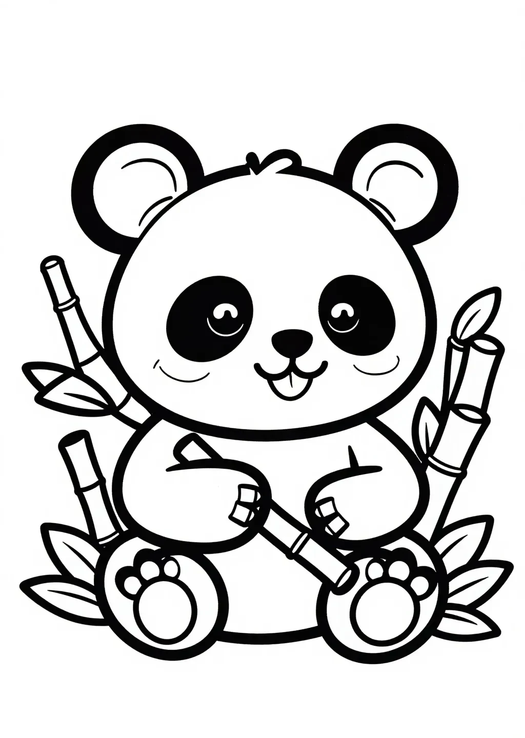 Cheerful Baby Panda & Bamboo Coloring Page