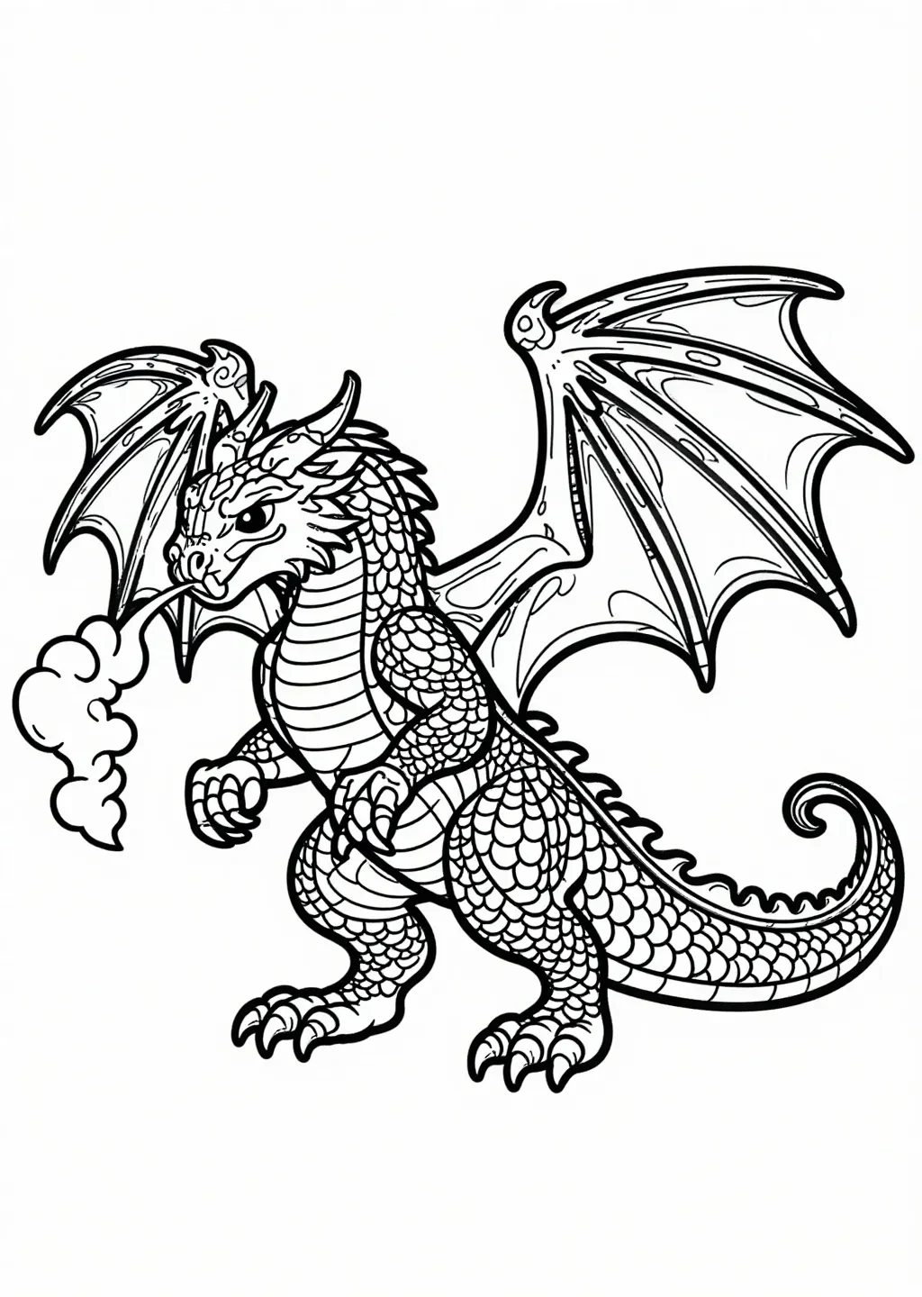 Fearsome Dragon Unleashing Smoke Coloring Page