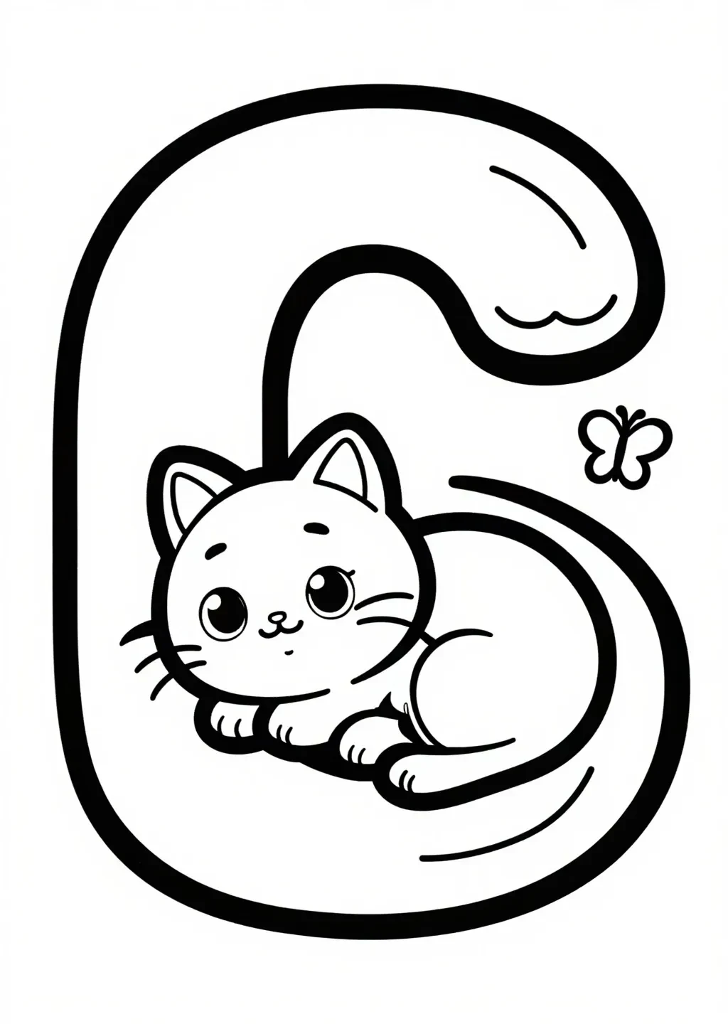 Chat Souriant dans Lettre C Aventure Coloriage