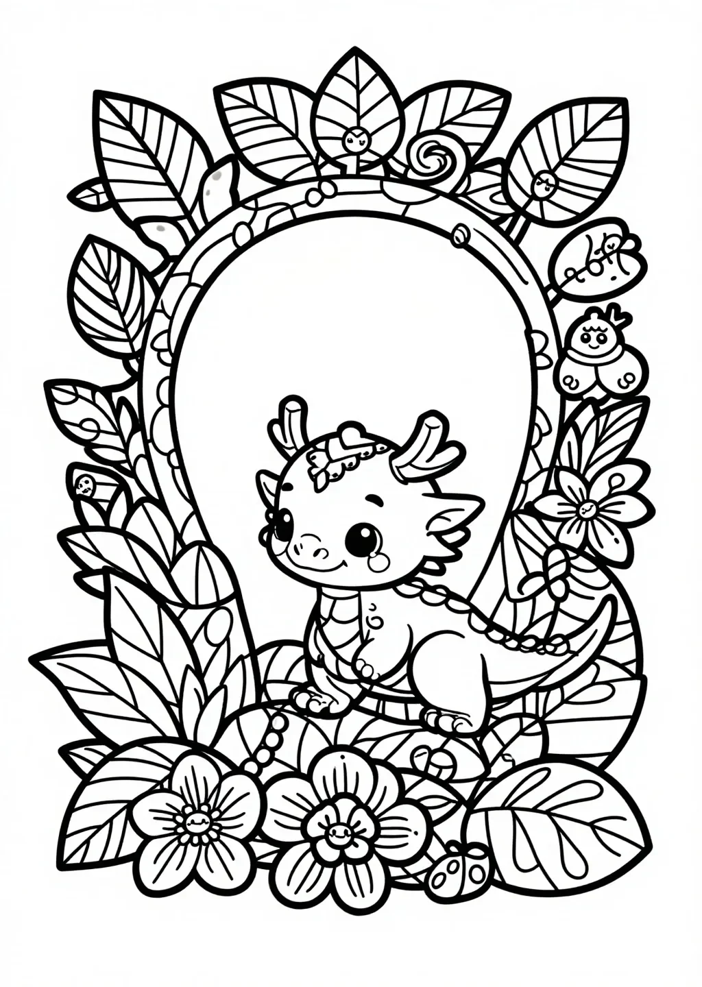 Neugieriger Baby-Drache im Dschungelgarten