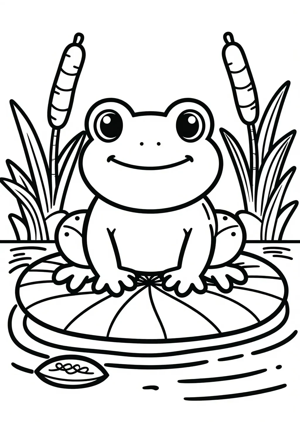 Cheerful Frog on Lily Pad Coloring Page