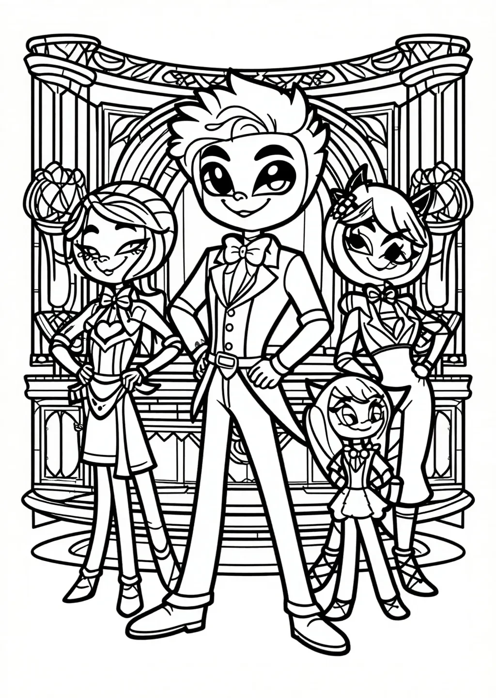 Hazbin Hotel Squad in Art Deco Lobby Coloring