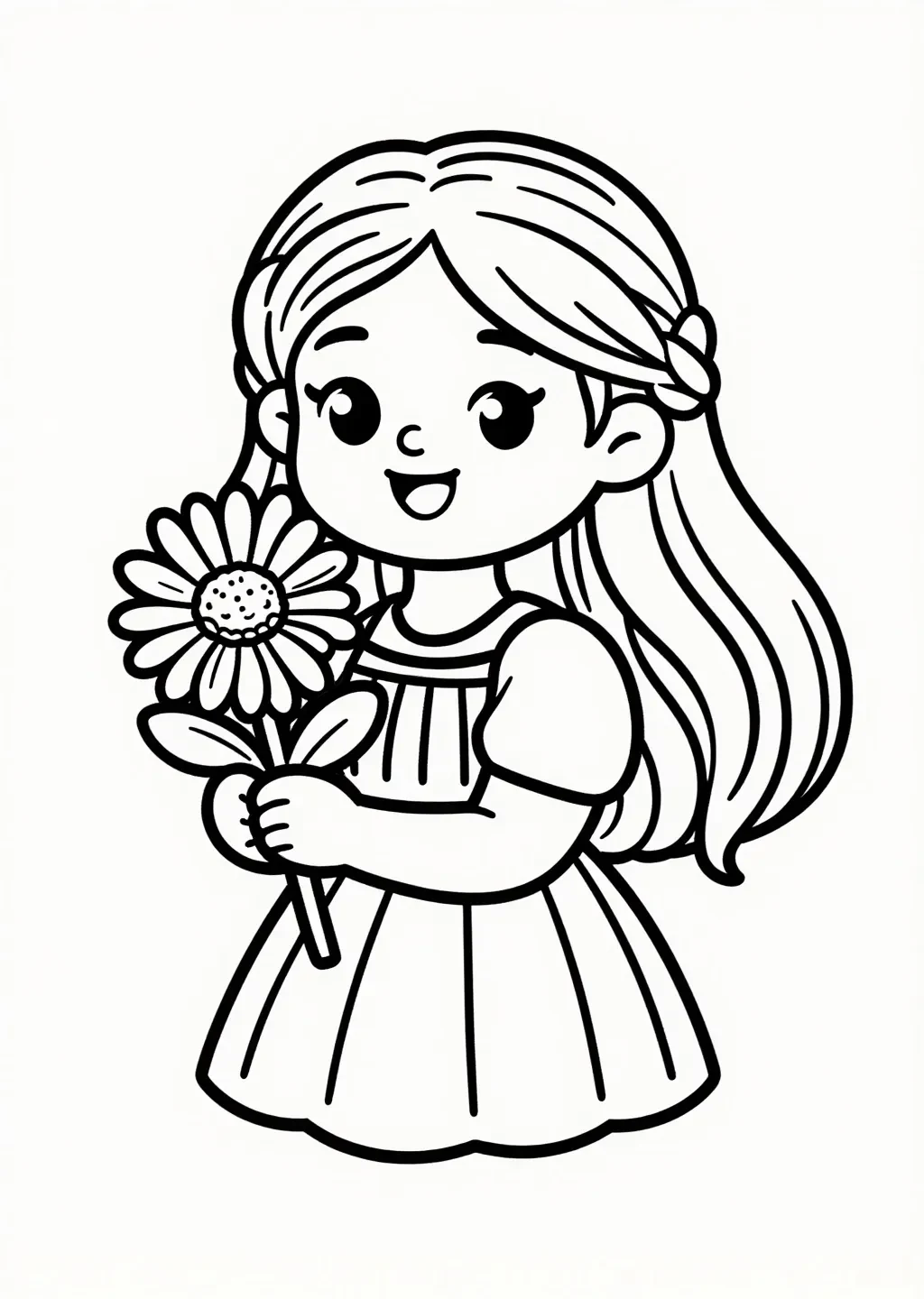 Amanda & Her Daisy: A Cheerful Coloring Page
