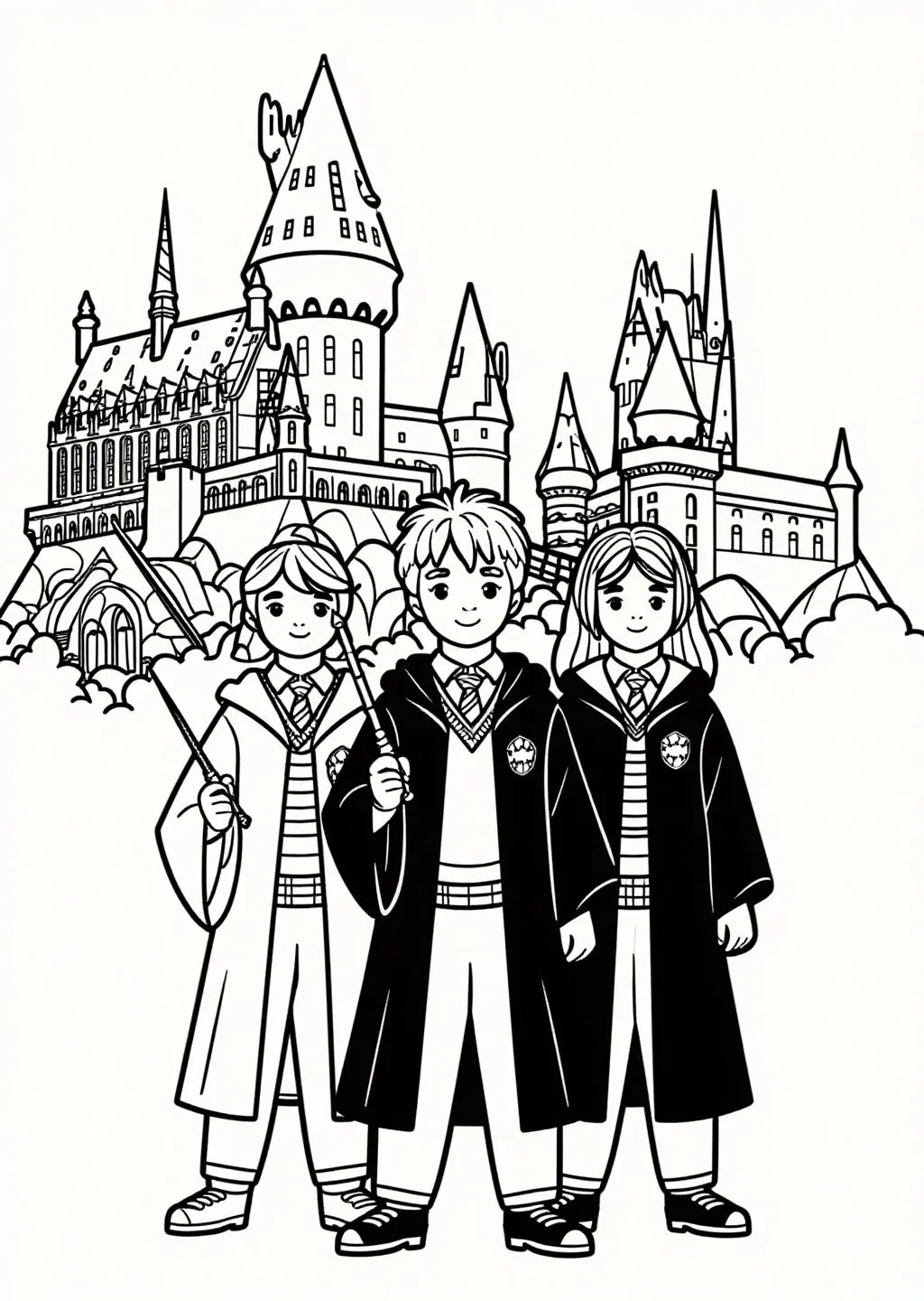 Wizarding Trio's Hogwarts Adventure Coloring