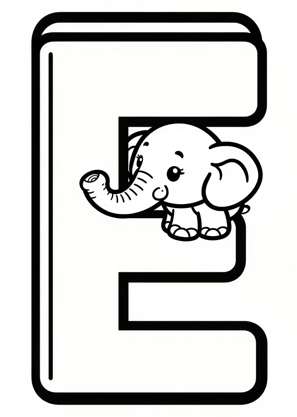 Playful Elephant & Bold Letter E Coloring