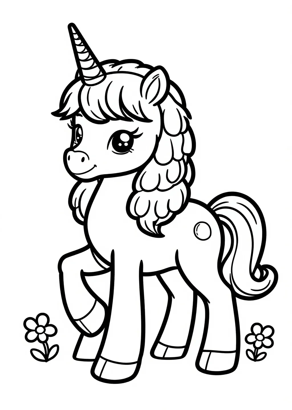 Fantastisches Einhorn Malvorlage mit Blumen
