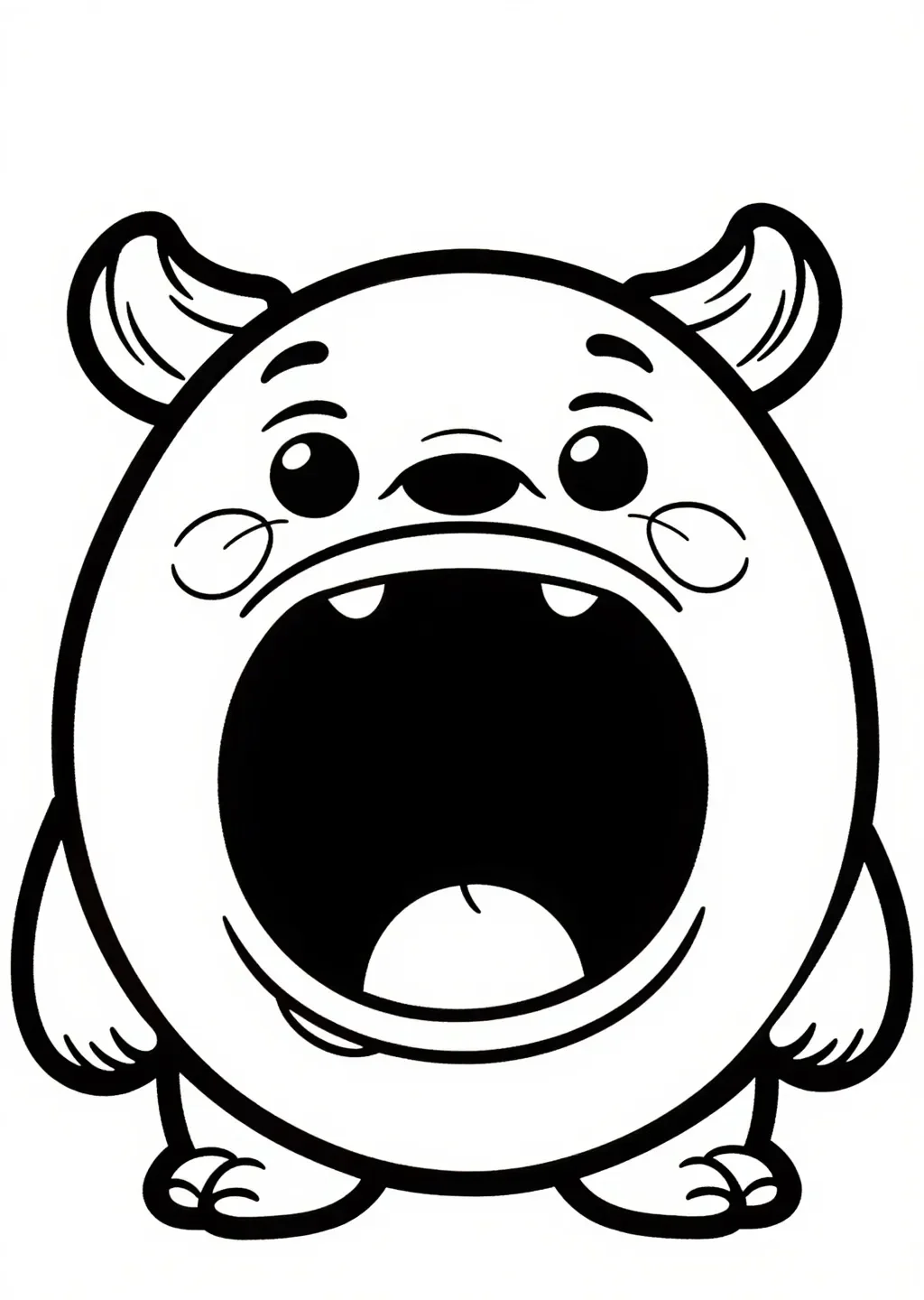 Cheerful Yawning Fluffy Monster Coloring Page