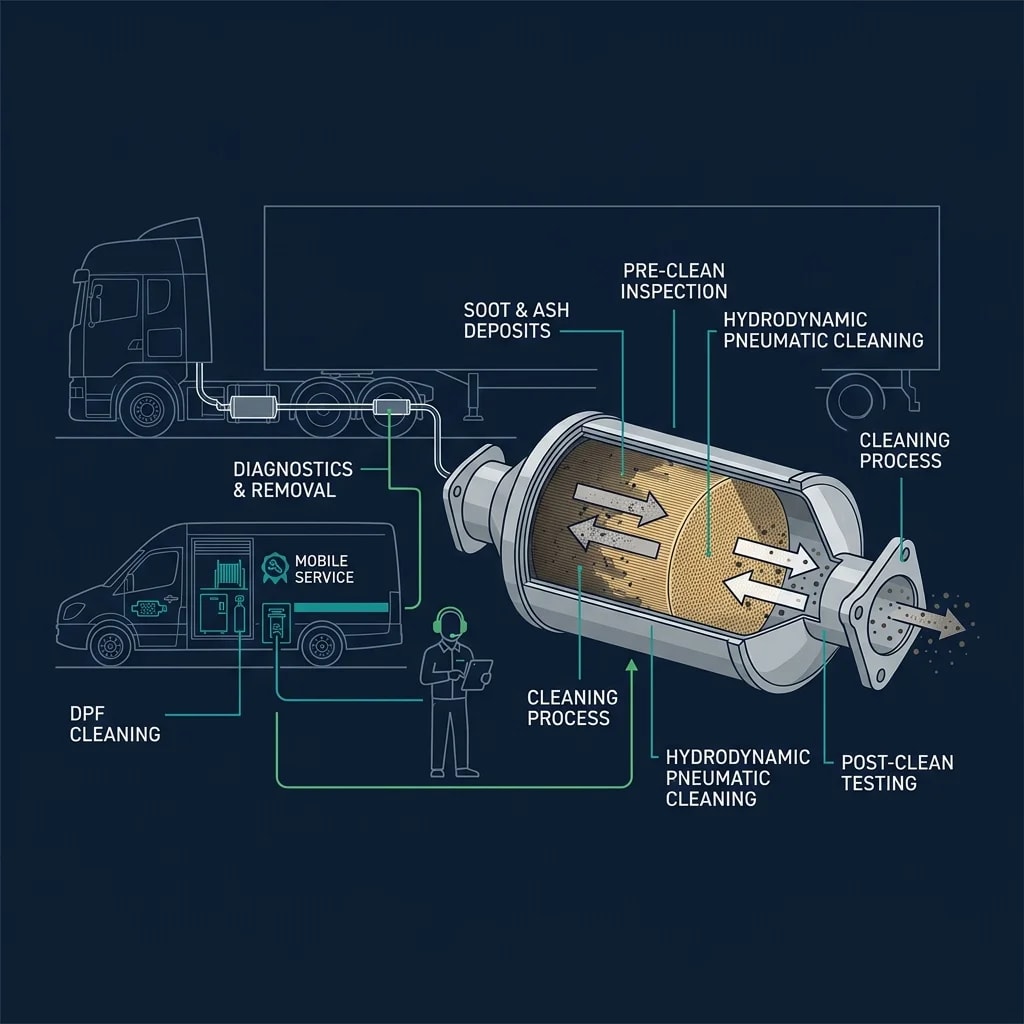 Mobile DPF Cleaning schematic illustration