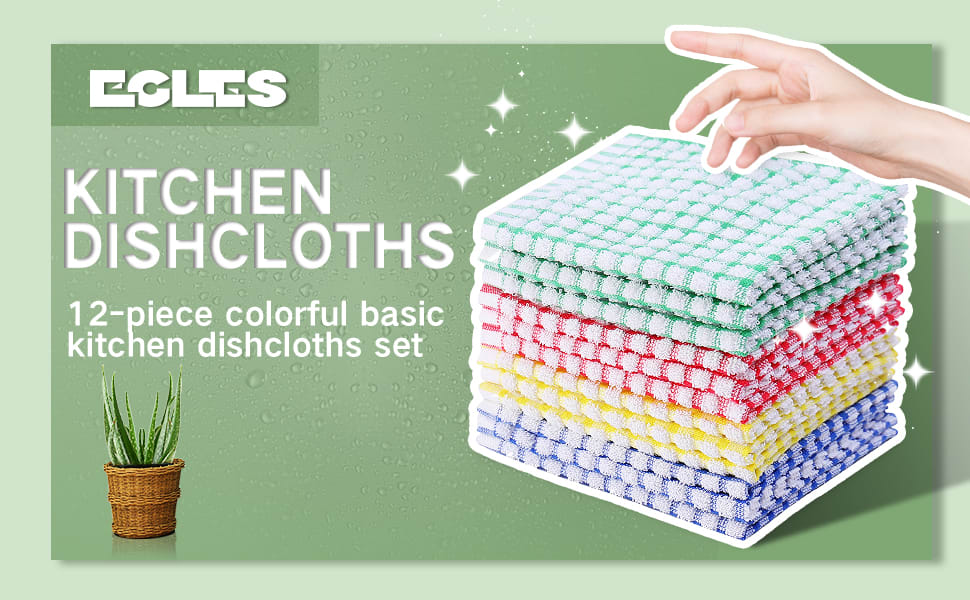  Egles 12 Packs Kitchen Dishcloths 12x12 Inches 100% Cotton  Kitchen Dish Cloths for Washing Dishes Scrubbing Wash Cloths Dish Towels  Sets (Mix Color) : Health & Household