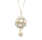 Jenny Necklace - A very pretty pearl and crystal cluster designer bridal pendant complete with a Sterling Silver chain
