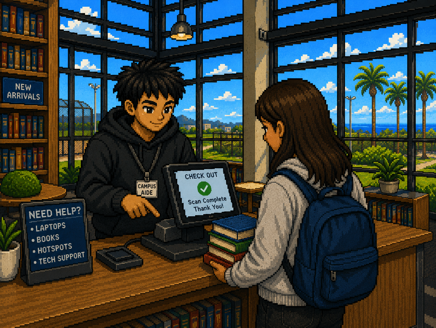 Campus aide pixel scene
