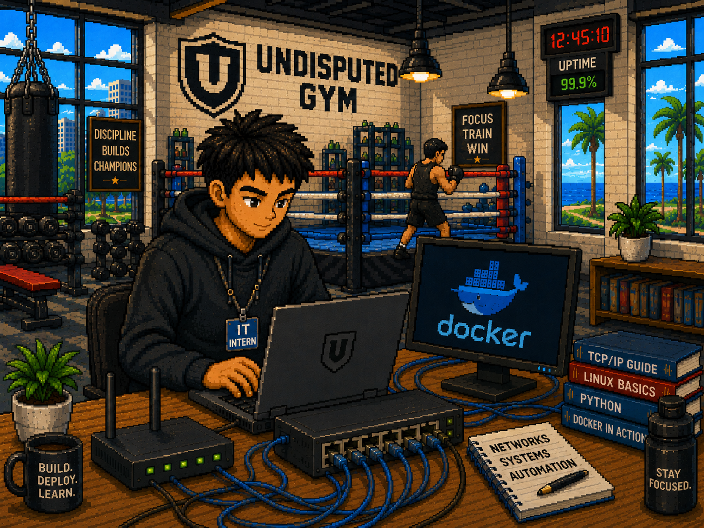 IT intern pixel scene