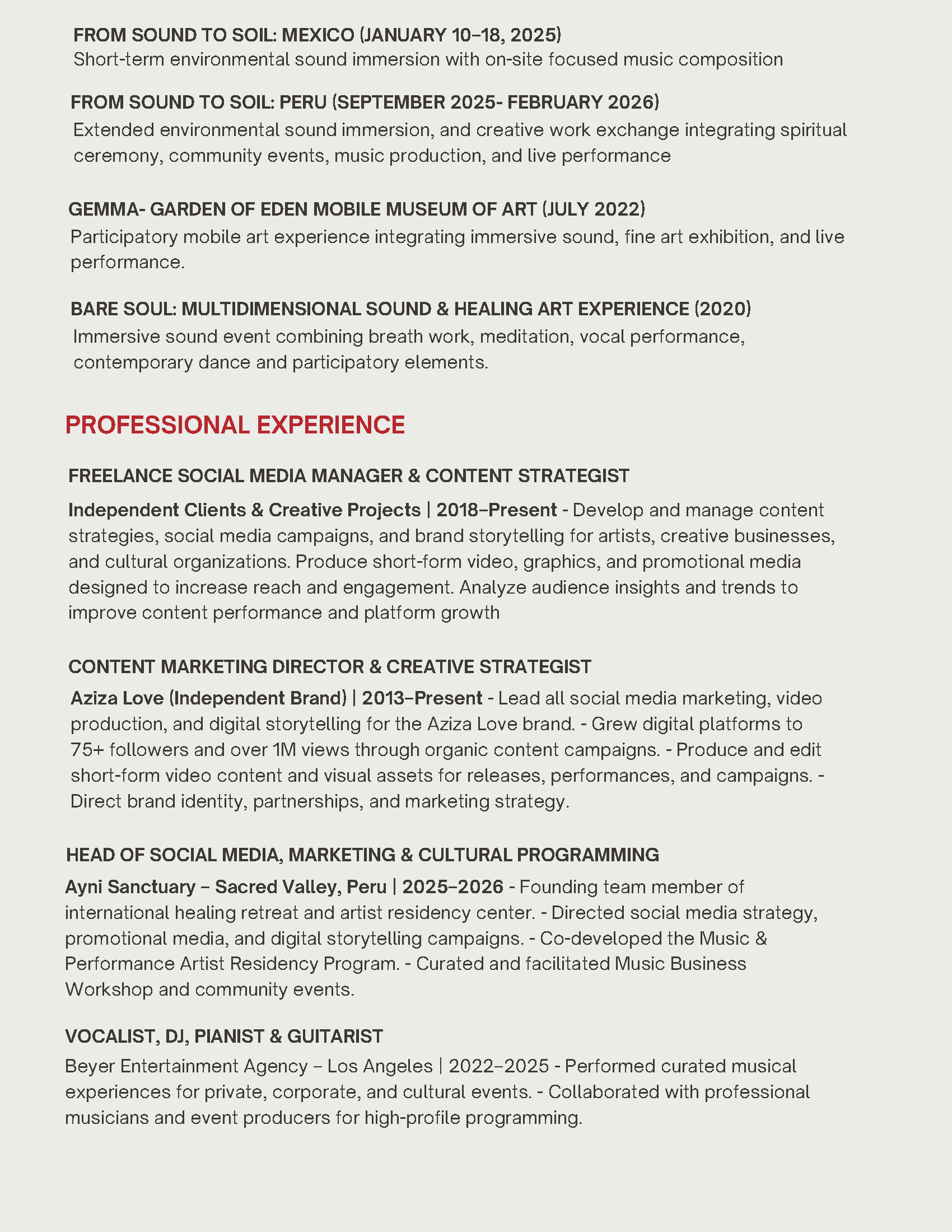 Aziza Love press kit page 3