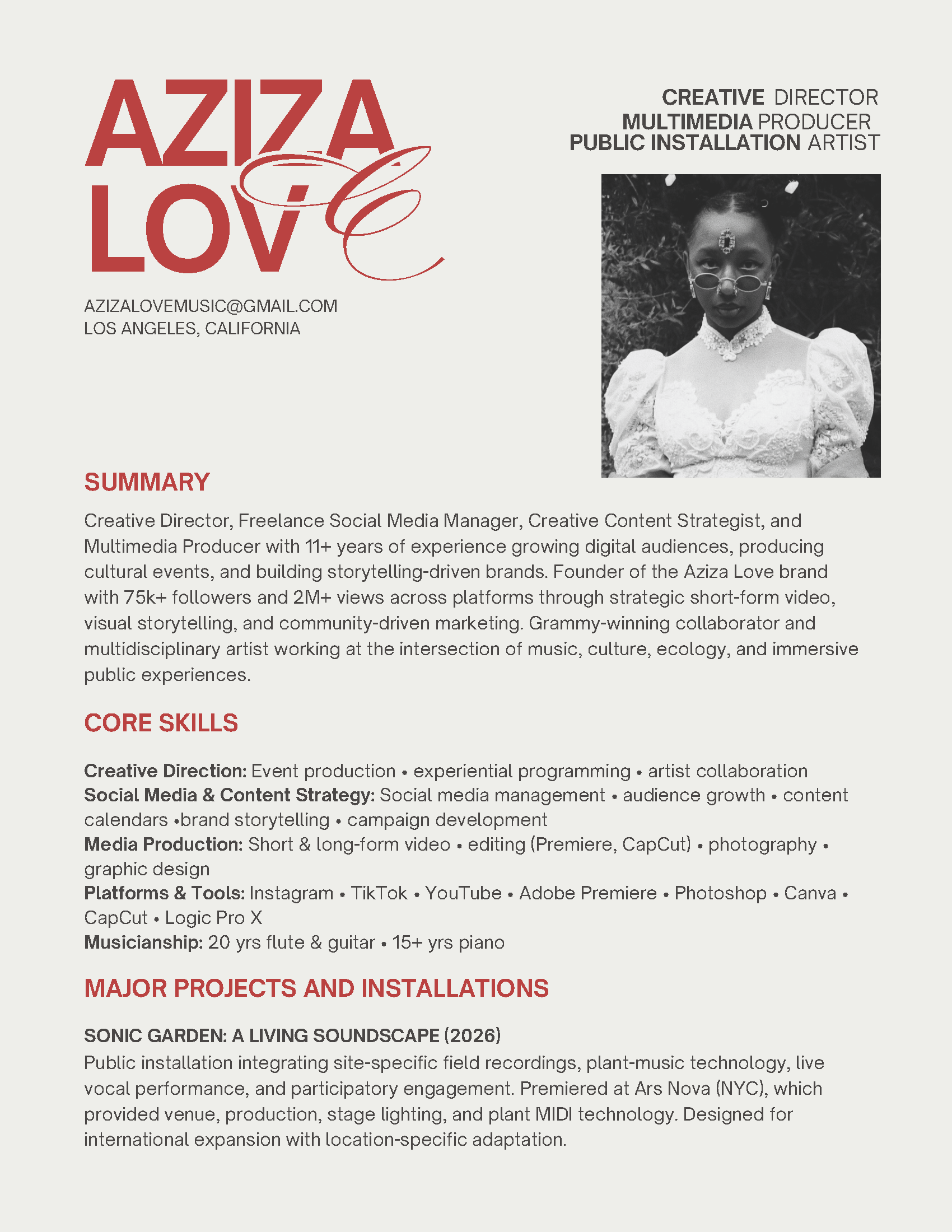 Aziza Love press kit page 1
