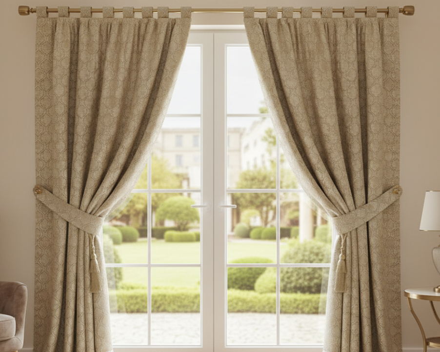 European Cottage Patterned Tab Curtains