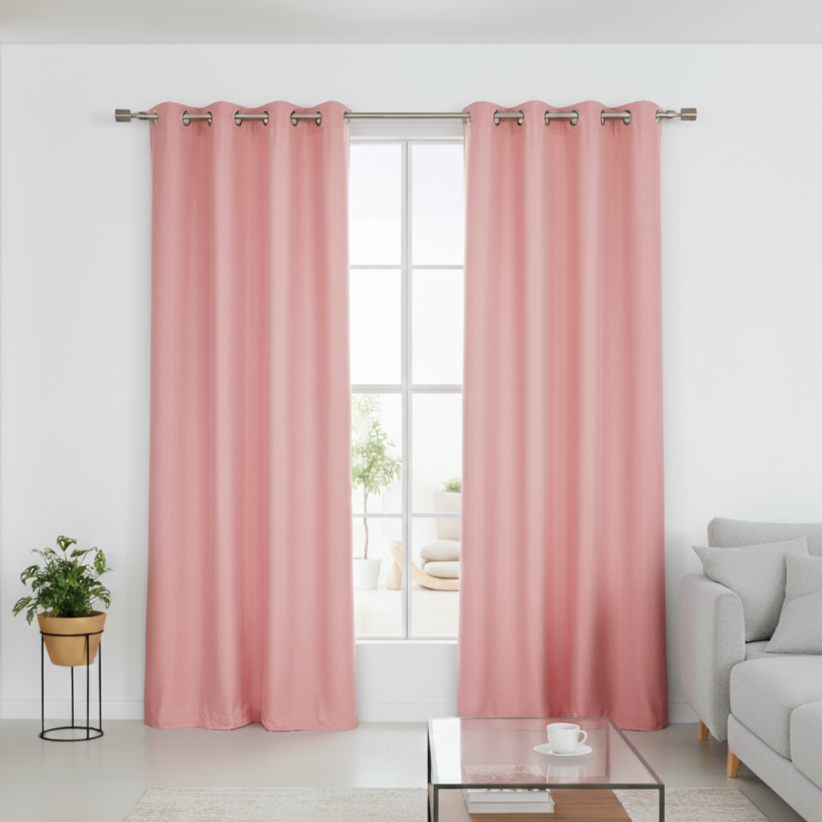 Luxury Blush Pink Textured Eyelet Blackout Curtains